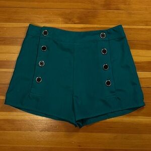 Urban Renewal Teal High Waist Shorts with Button Detail